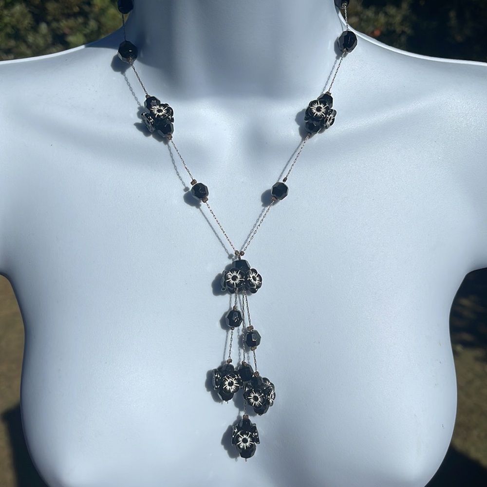 Antique Vintage Victorian Jet Black Glass Cluster Earrings and Necklace Set